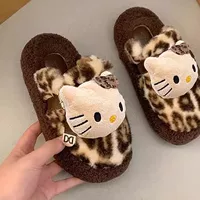 Демисезонные тапочки для дома, комфортный дизайн, коричневый/бежевый, размеры 36-37,38-39,40-41, леопардовый принт Hello Kitty