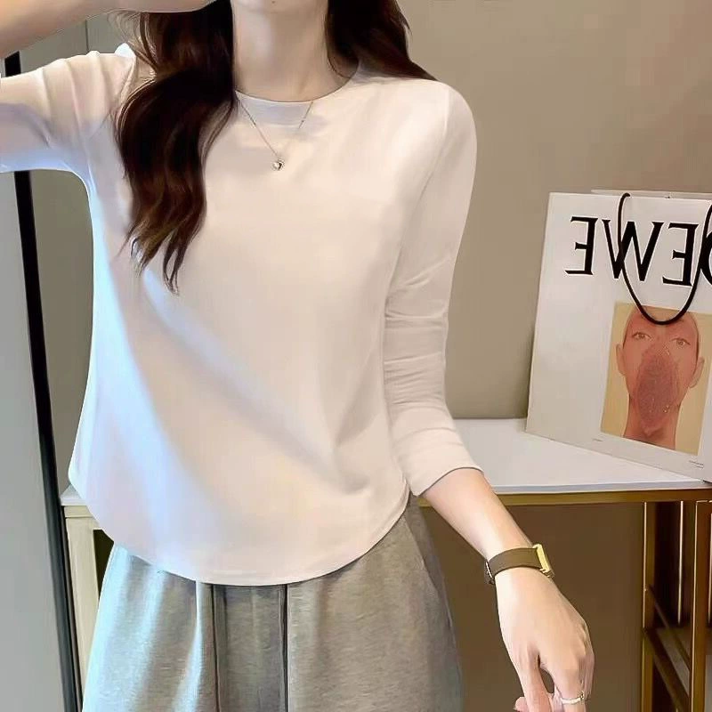 Двусторонняя футболка Derong нижняя рубашка женская осень-зима новый нерегулярный дизайн сплошной цвет с длинными рукавами тонкая футболка топ ins