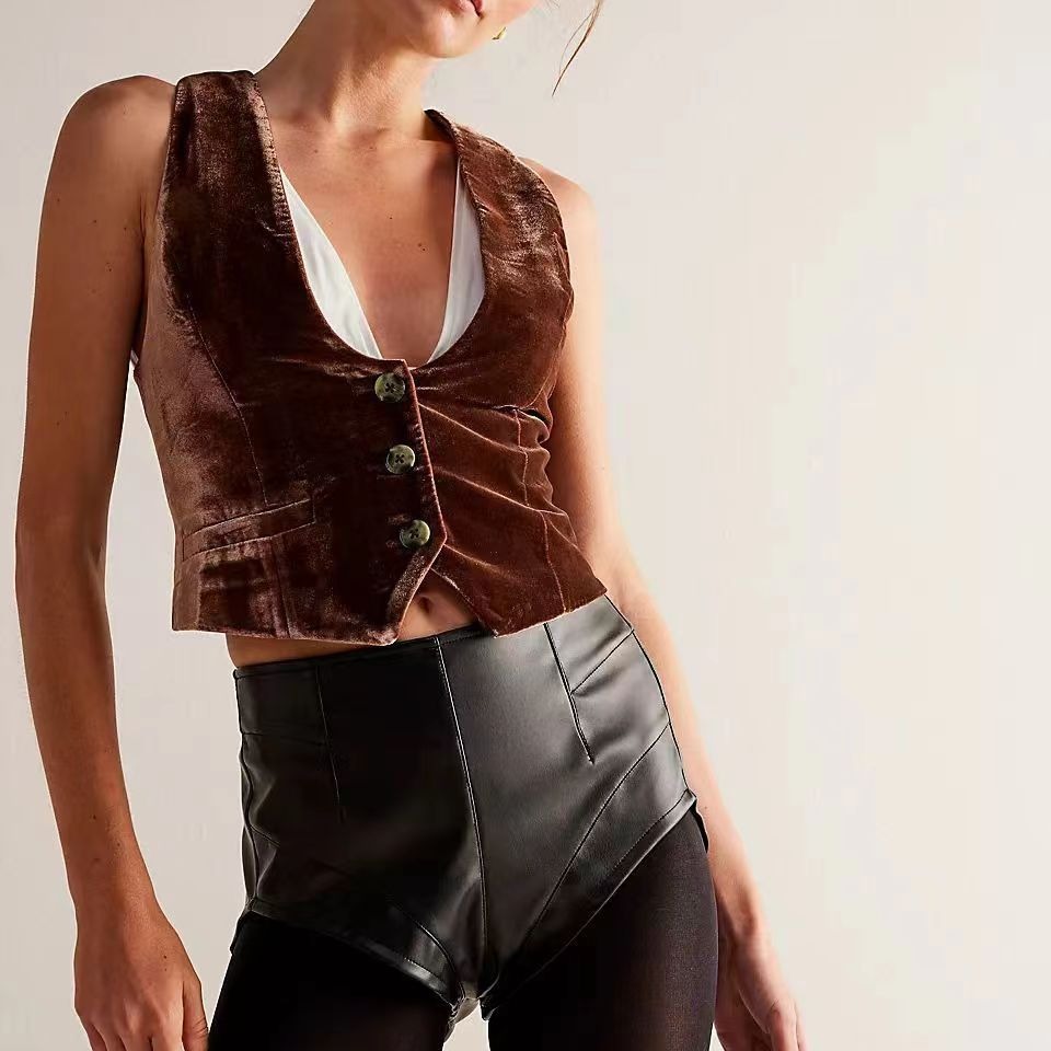 Terciopelo de seda costura desgaste exterior Chaleco de las mujeres de verano Delgado elegante retro todo partido ropa exterior suelta
