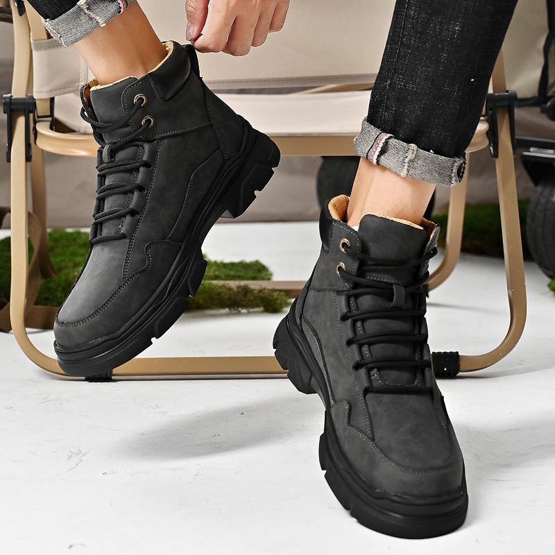 Bottes de travail montantes pour hommes, chaussures de sport en cuir souple pour moto, chaussures à la mode pour hommes_voghion.com