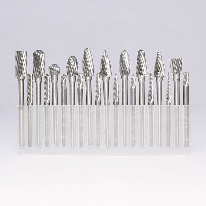 Fresa de cabezal de rectificado de acero de tungsteno de lima giratoria de carburo 3*3 cabezal de rectificado eléctrico de metal de una sola ranura y doble ranura 3*6 juego de 20 piezas