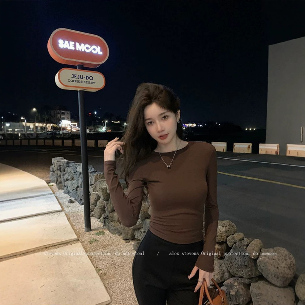 Pure and alluring long-sleeved T-shirt, sexy and slim fit, 2026 autumn/winter new style, Southeast Asian export factory direct sales women's base layer shirt