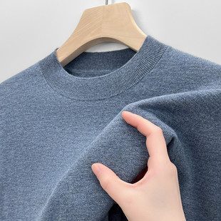 100% Sheep Wool Knitted Wool Sweater Men's Long-Sleeved Pure Color Versatile Knitted Bottoming Shirt Round Neck Versatile Anti-Pilling