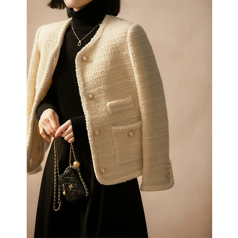 Woolen quality elegant autumn white short jacket