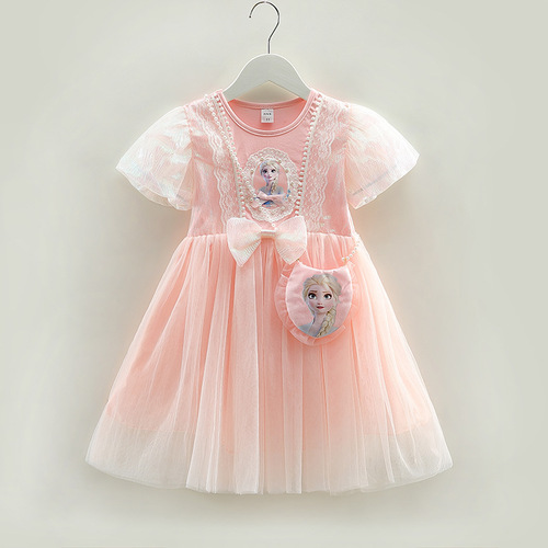 Girls Short Sleeve Elsa Dress Summer 2024 New Elsa Princess Dress Baby Style Dress Dress Korean Style Gauze Dress