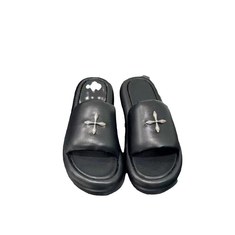 SM Flower Classic Leather Outerwear Strap 2024 Summer New Women's Slippers Thick Bottom Cross_voghion.com