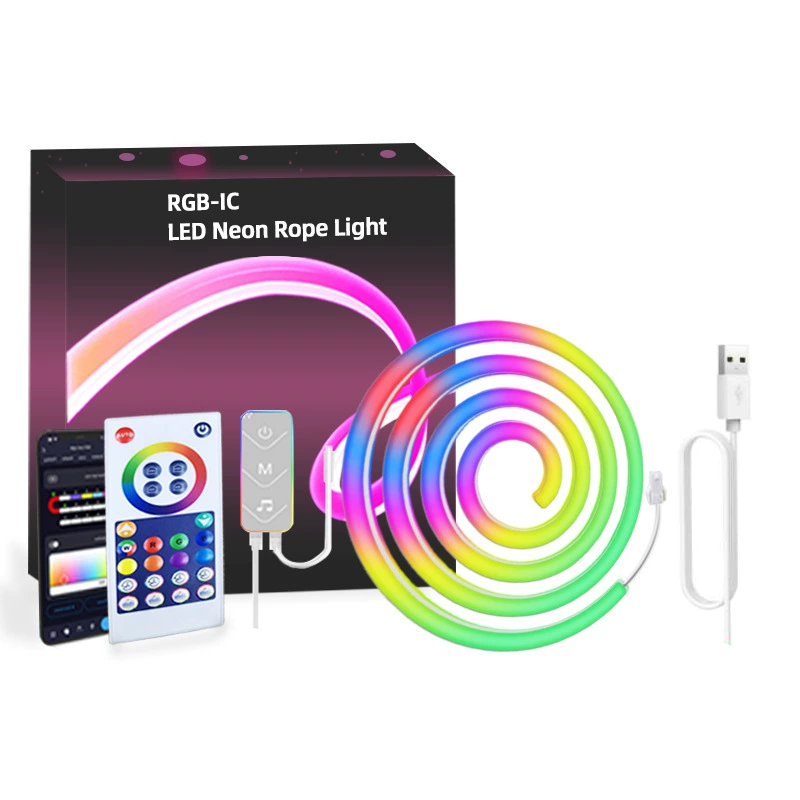 Умная RGB неон-лента LED, гибкий силиконовый 3 м (USB), управление через Wi-Fi приложение, синхронизация музыки