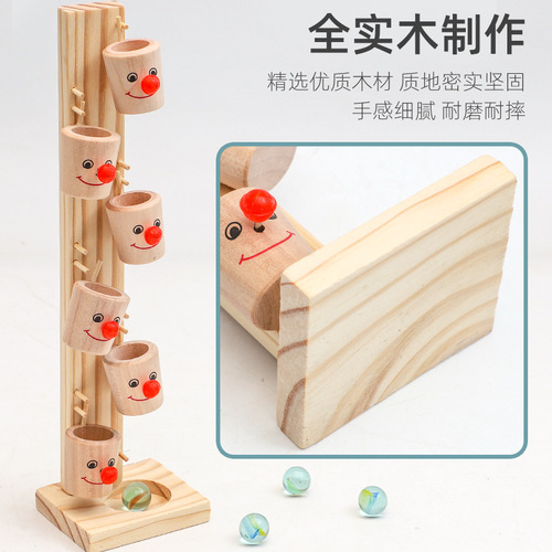 Clown Barrel Rolling Ball Game for 2-3-5 Year Olds, Parent-Child Interactive Concentration Training Wooden Toy