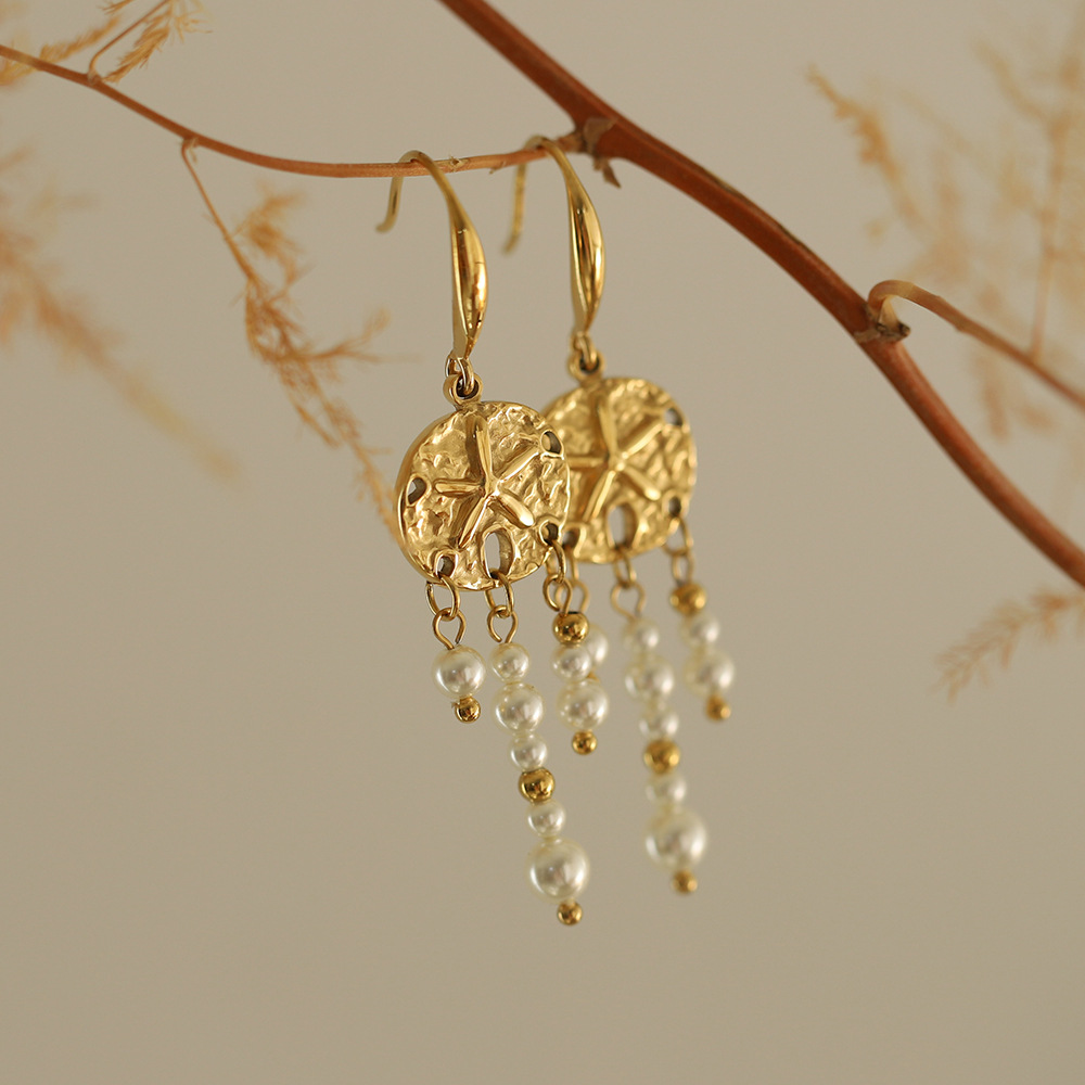 Dreamcatcher Starfish Pearl Stainless Steel Earrings