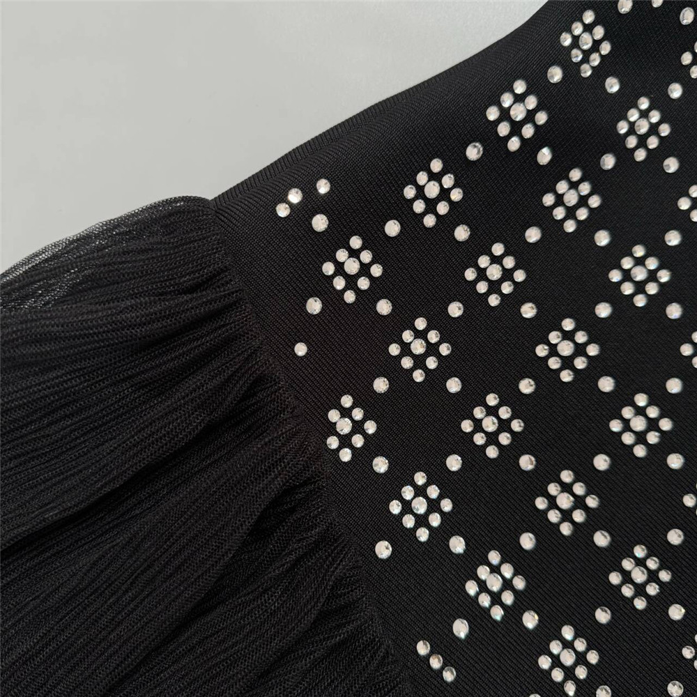 Special Interest Design Rhinestone Tube Top Bandage Dress Sexy Mesh Stitching Maxi Dress Party Dress