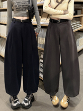 灰色九分休闲萝卜裤女春秋2025新款高腰宽松显瘦小个子阔腿弯刀裤