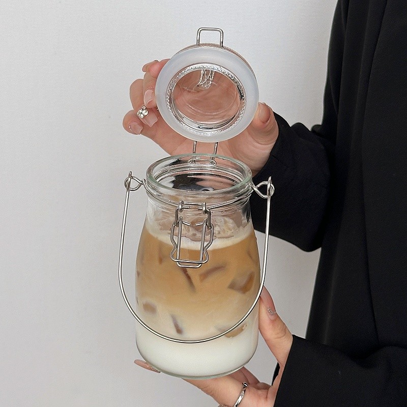 Taza de vidrio portátil portátil con tapa, taza de agua, taza de té casera, taza de café, taza de té de frutas