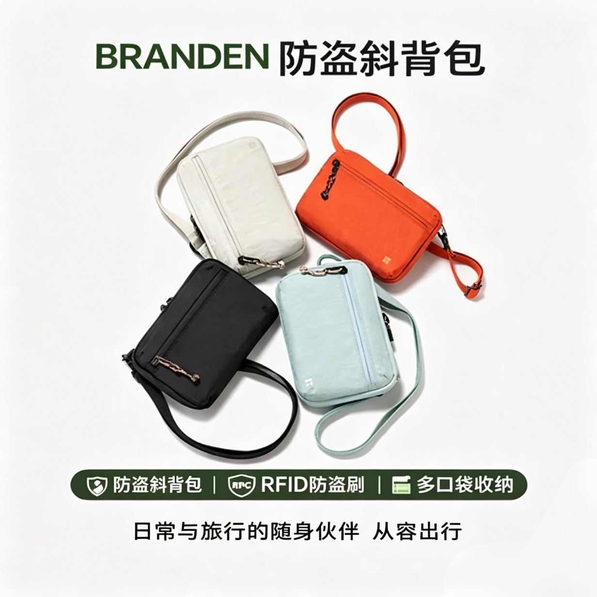 BRAN Anti-theft Crossbody Bag, Cut-resistant, Wear-resistant, Waterproof, Multifunctional Travel Storage Bag