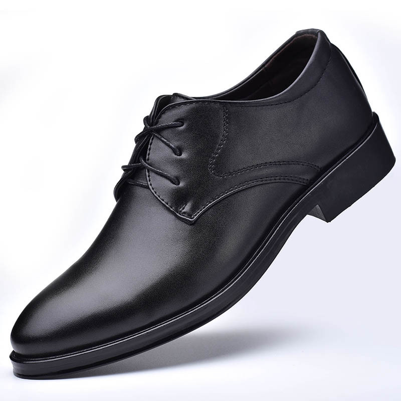 Zapatos de cuero de los hombres de negocios de desgaste formal juventud de los hombres señaló zapatos británicos transpirables con cordones versátiles zapatos casuales entrega de una sola pieza