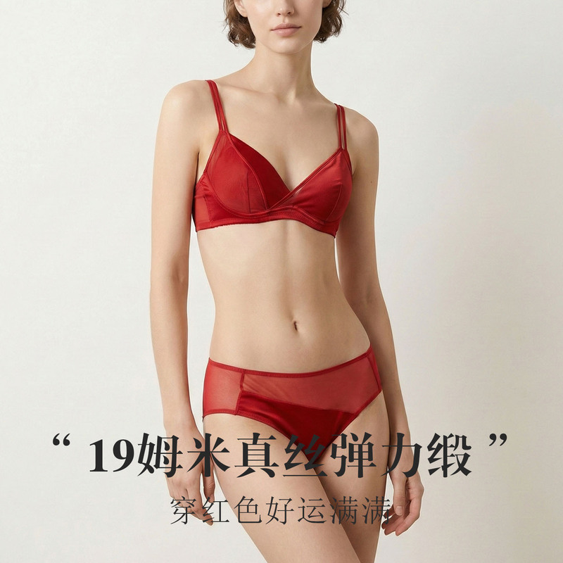 Tangge 19mm Silk Stretch Satin Thin Intimates Set Mulberry Silk Bias-Cut Intimates Sexy Bra Set