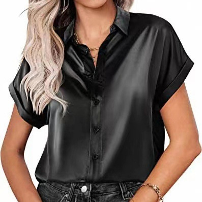 Spot 2025 Amazon Popular Satin Multi-Color Silk Short-Sleeved Satin Button Shirt Casual Loose Top Spot 2025 Amazon Popular Satin Multi-Color Silk Short-Sleeved Satin Button Shirt Casual Loose Top
