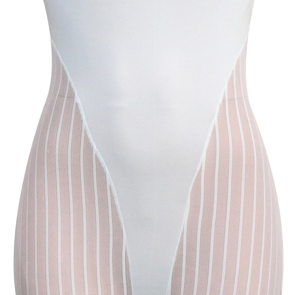 Sexy Bold Stripes Mesh See-through Sleeveless round Neck Jumpsuit for Women