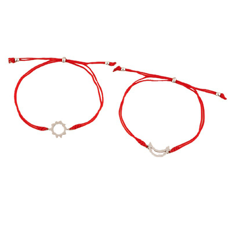 New Sun And Moon Braided Bracelet Simple Stainless Steel Red String Card Bracelet 2 Piece Bracelet display picture 3