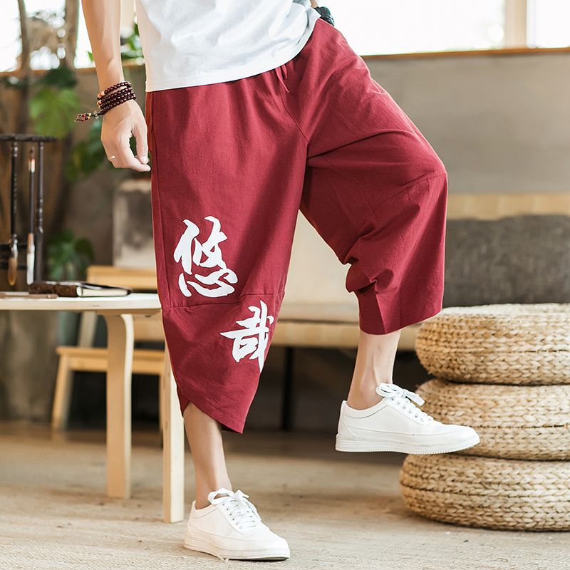 Pantalones cortos de lino de verano Pantalones de moda sueltos más tamaño pantalones cortos pantalones de playa pantalones de pierna ancha pantalones de linterna pantalones cortos