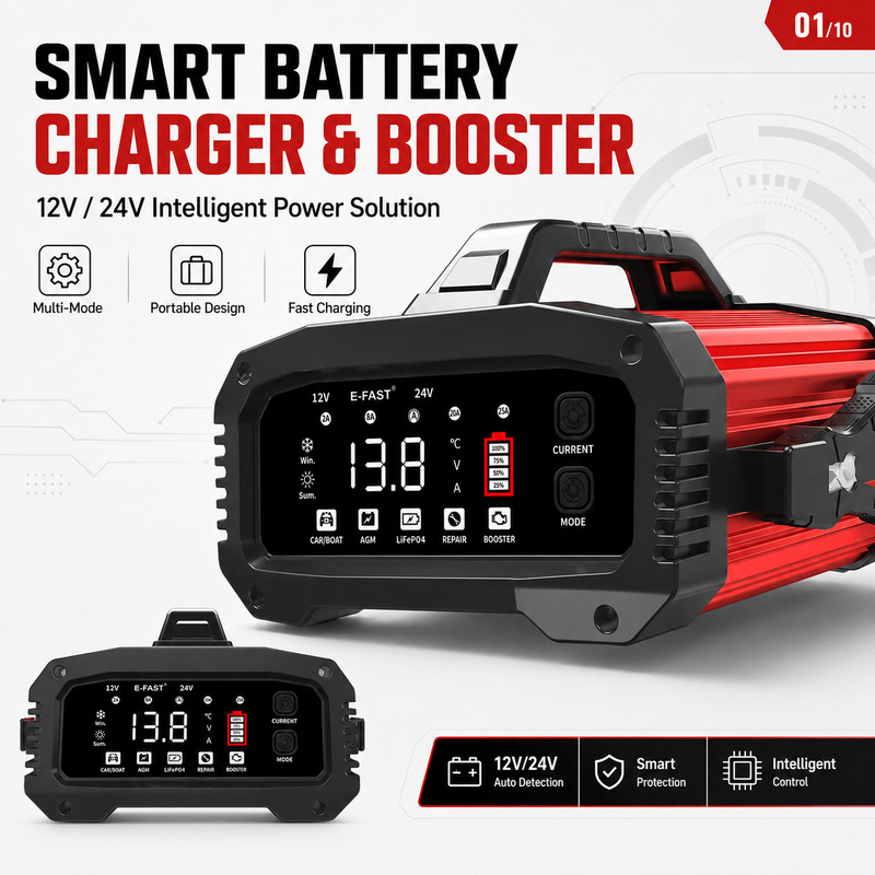 25A Car Battery Auxiliary Starter Battery Charger Smart Battery Charger Lithium Iron Lead-Acid Charging
