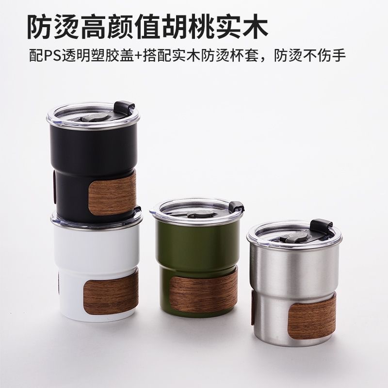 Taza de café americana de acero inoxidable 304 taza portátil con tapa y asa taza de campamento al aire libre antiescaldado taza de agua potable