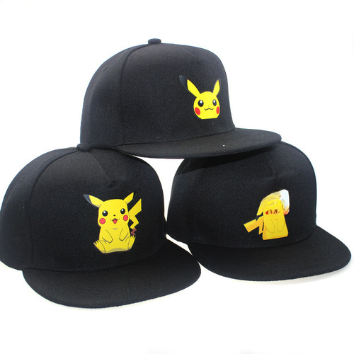 New Pet Pikachu Trend Cap for Men and Women, Flat Brim Hip-Hop Cap, Baseball Cap with Wholesale, Personalized Logo Customization