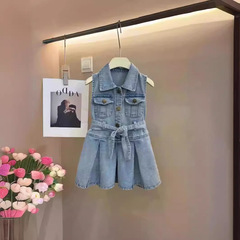 女童連衣裙夏季2024新款兒童韓版無袖背心公主裙洋氣夏裝牛仔裙潮