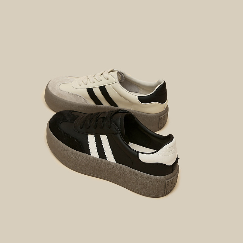 Echte Leder Damen Sneaker Mit Dicker Sohle Und Bunten Akzenten_voghion.com