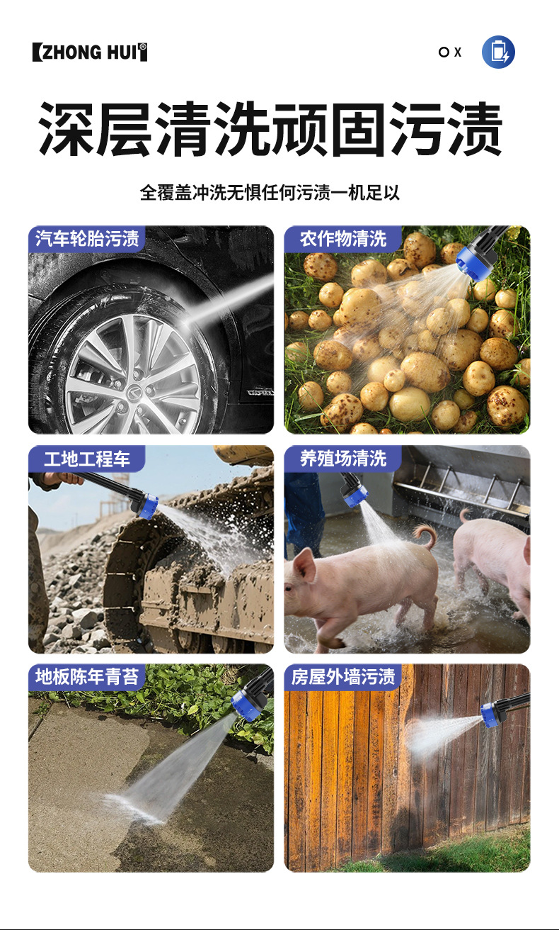 Carefully Selected Wireless Car Washing Machine, High-Pressure Car Washing Water Gun, Portable Car-Mounted and Household Six-In-One Electric Car Washing Tool