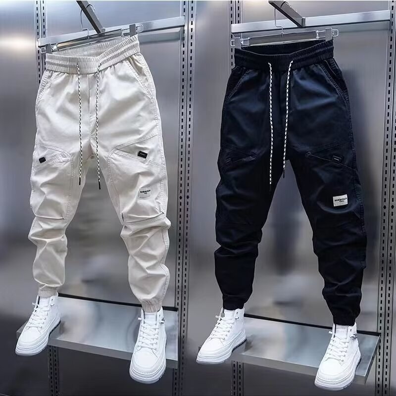 Popular foreign trade men's cargo pants, autumn Korean style, loose and stylish, elastic waist, jogger casual pants, cheap wholesale