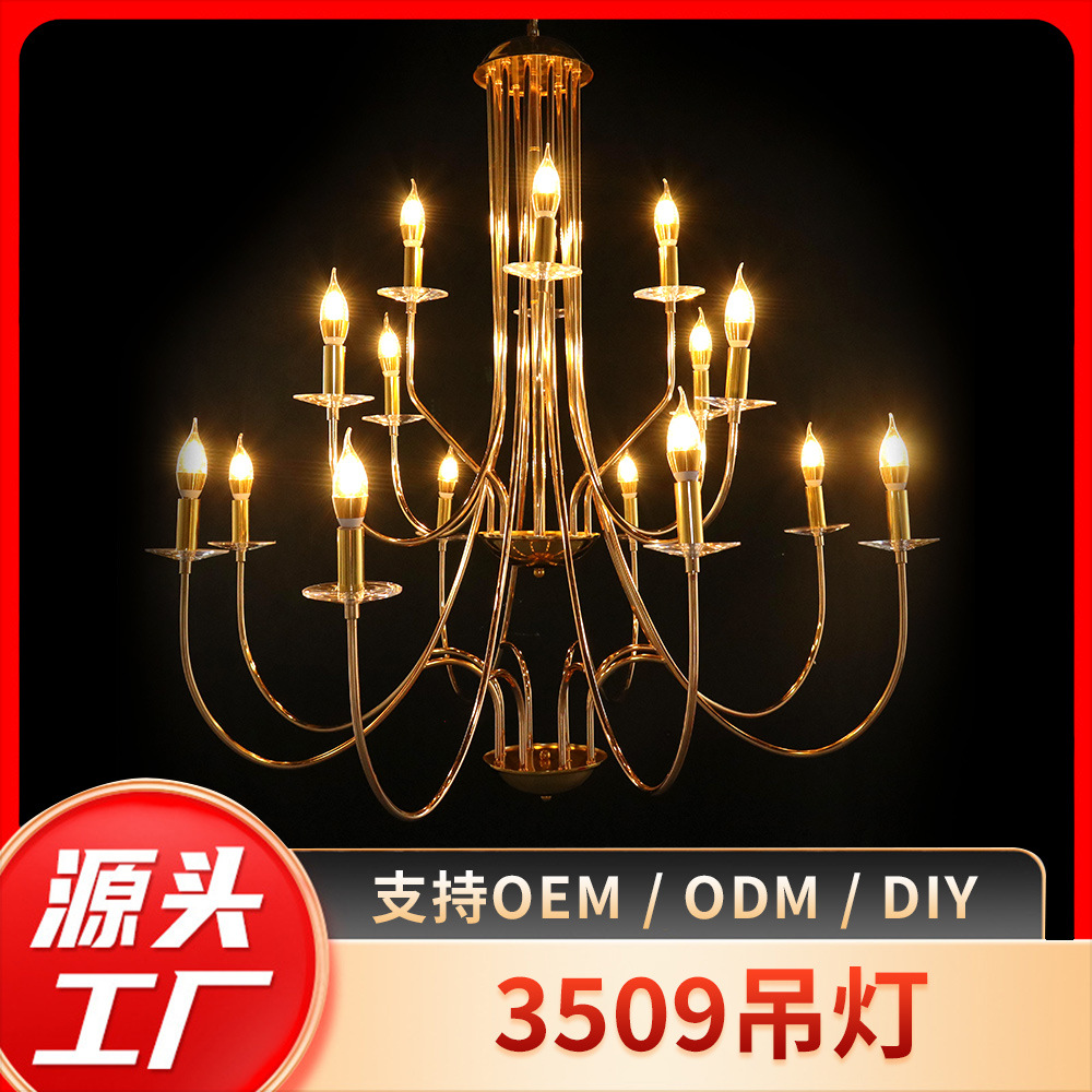 Salón de bodas europeo decoración de vela de hierro forjado lujoso lámpara de lujo hotel centro comercial restaurante decoración de props