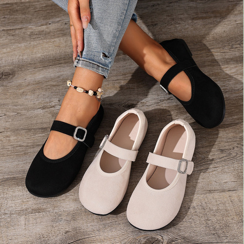 Soft Sole Mary Jane Women's Shoes with Hook and Loop Autumn/Winter Flat Shoes with Vintage Style for Plus Size