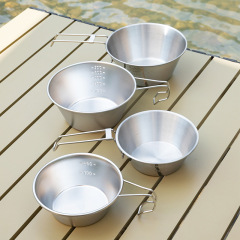 Outdoor camping folding bowl, portable tableware, stainless steel camping coffee cup, insulated instant noodle bowl, picnic snow salad bowl