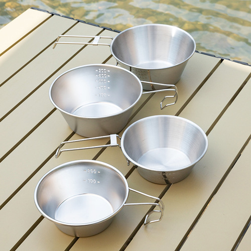 Outdoor camping folding bowl, portable tableware, stainless steel camping coffee cup, insulated instant noodle bowl, picnic snow salad bowl