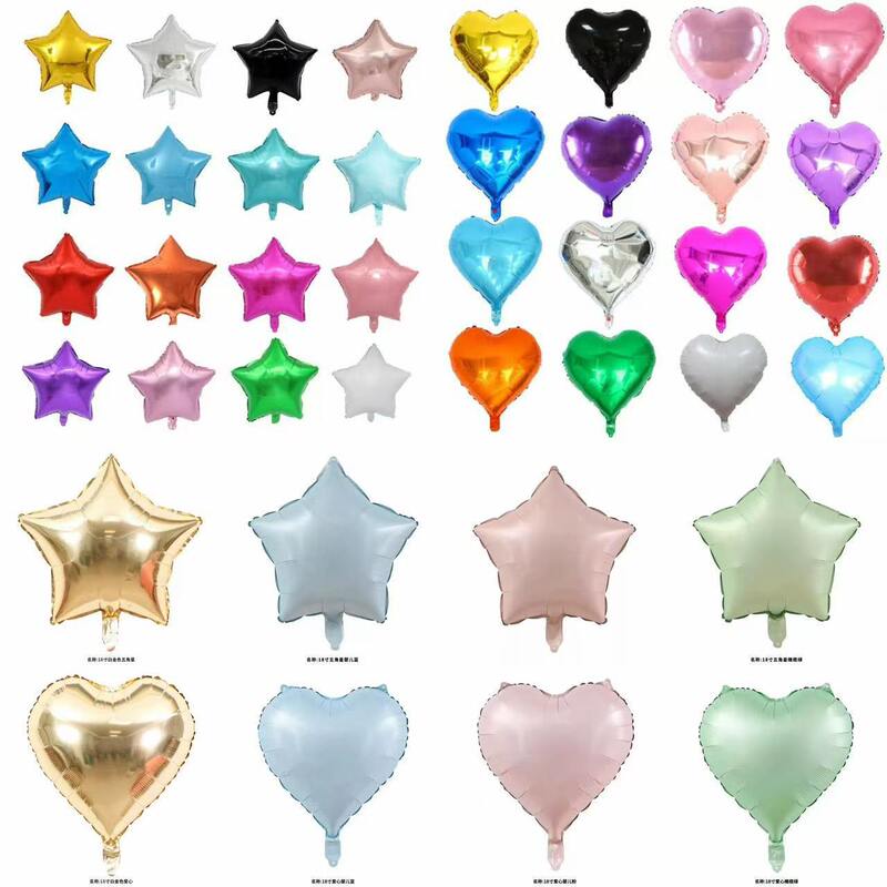 18inch Light-Up Heart-Shaped, Five-Pointed Star Aluminum Foil Balloons for Birthday Party Venue Decoration