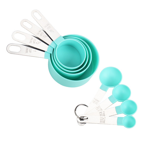 Stainless steel measuring cup measuring spoon set plastic stainless steel handle measuring spoon 8-piece set combination with scale baking tools