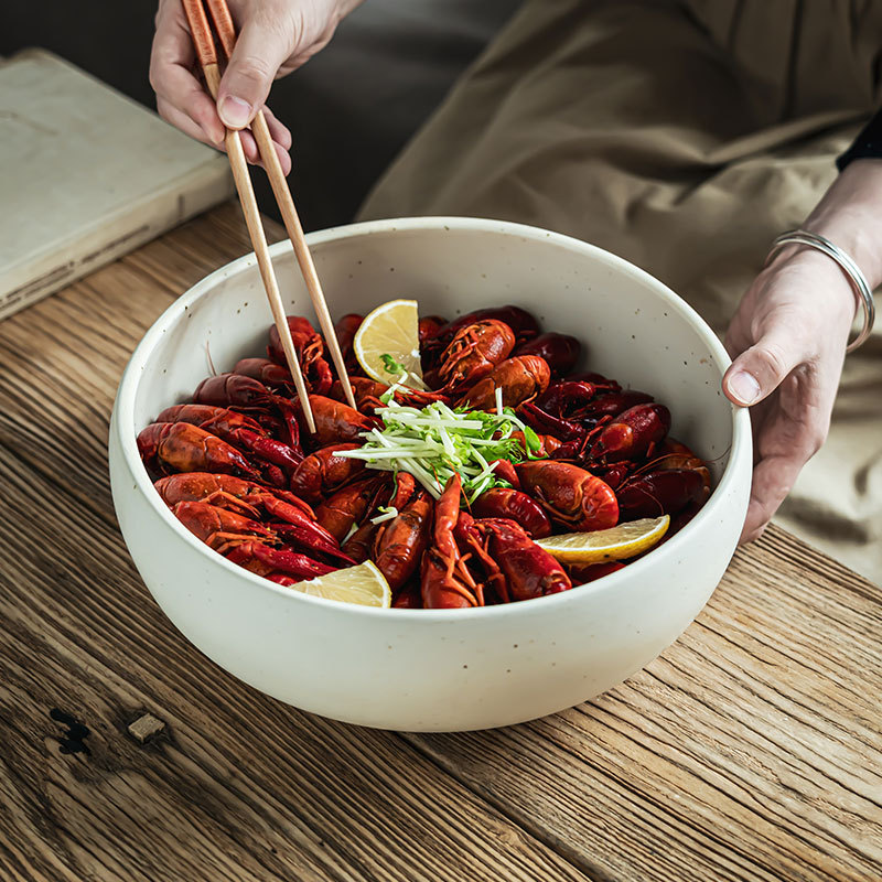 Cerámica de sésamo esmaltada japonesa gran tazón de langosta gran tazón doméstico tazón práctico tazón de cubierta tazón de sopa tazón de fideos tazón de fruta