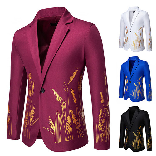 Amazon New Court Style Wheat Ear Print Design Suit X17P60