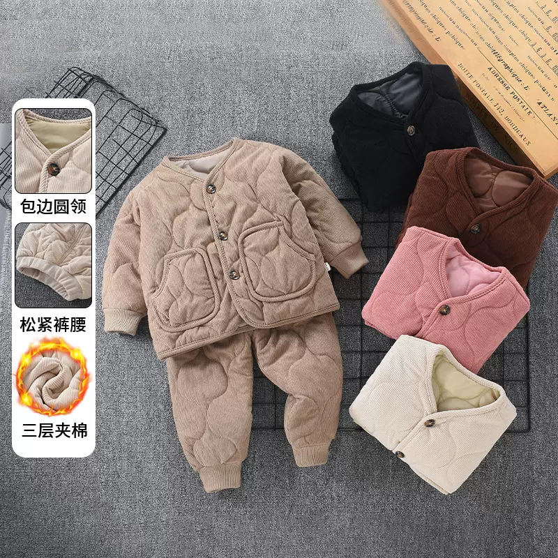 儿童棉衣棉裤两件套冬季男童夹棉加厚婴儿宝宝轻薄棉服小童套装潮