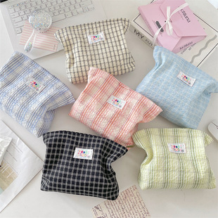 5748 Summer Fresh Plaid Cosmetic Bag Sweet Student Outing Cosmetic Bag Korean Style Travel Toiletries Storage Bag