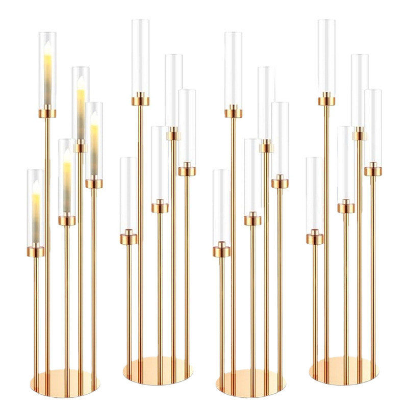 Accesorios de boda transfronterizos de hierro forjado galvanizado de oro candelabros de fiesta de decoración de mesa de boda