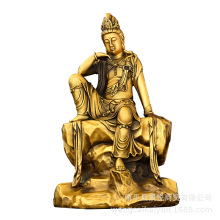 纯铜自在观音摆件黄铜观音菩萨铜像家居客厅门店摆放大号水月观音