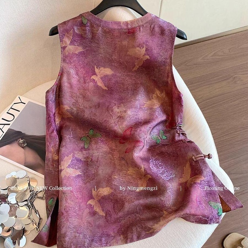 2026 New High-End Fashion Youthful Vest with a New Chinese Style, Purple Jacquard, Gradient Dye, and Buttoned Waistcoat