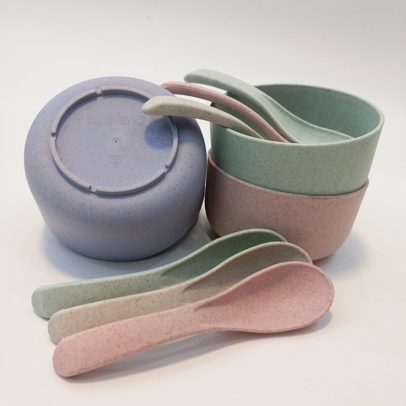 Wheat Straw Single Bowl and Spoon Set Straw Tableware Advertising Promotion Practical Gift Tableware Wheat Straw Bowl Four-Piece Set