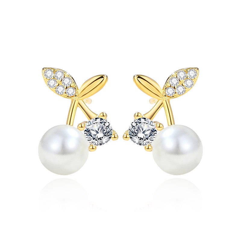 Corea del Sur nuevos pendientes de perlas de cereza para mujeres 925 pendientes de plata dulce fresco estilo ins pendientes de nicho para mujeres pendientes de verano