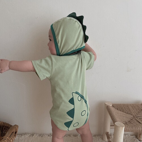 ins new dinosaur style baby clothes 2024 summer new infant crawling clothes children's bag fart suit