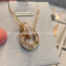 卡家高版LOVE经典小饼满天星双环项链厚镀18K玫瑰金厂家直销批发