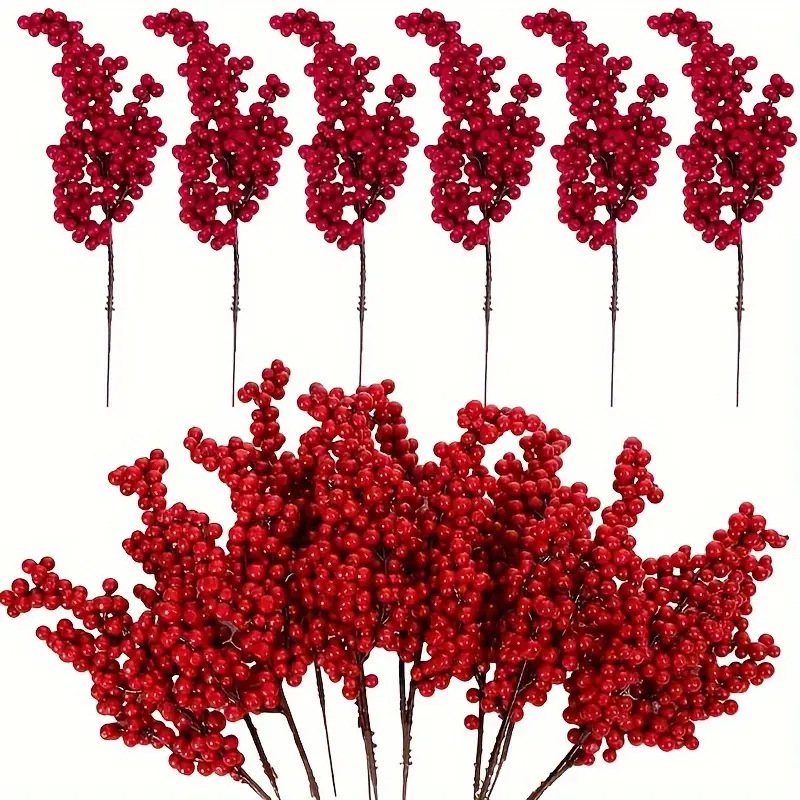 Christmas Decorations New Year Holly Fortune Red Fruit Artificial Flowers Holy Blessing Bucket DIY Accessories Red Berry String Wholesale