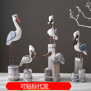 Solid Wood Stump Bird Mediterranean Home Decoration Wooden Crafts Decoration Wood Carving Crafts Home Ornaments