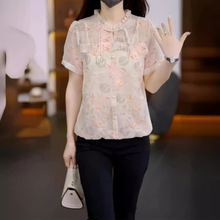 中国风雪纺衫女装薄款上衣2024年夏季新款时尚小衫小个子碎花衬衫